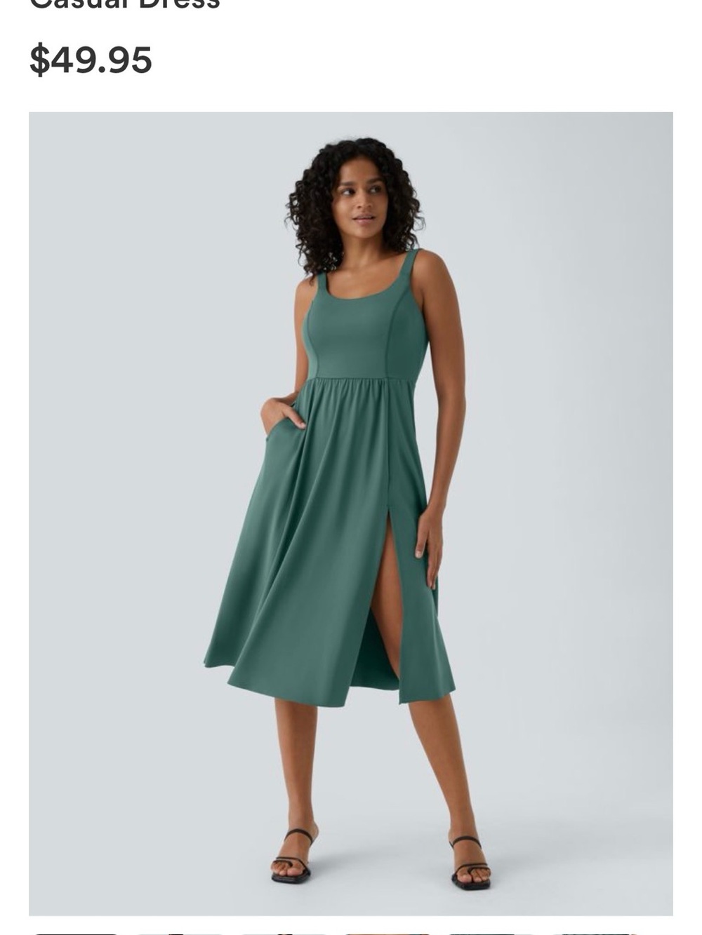 Sleeveless Scoop Neck Green Midi Dress with Side Slit